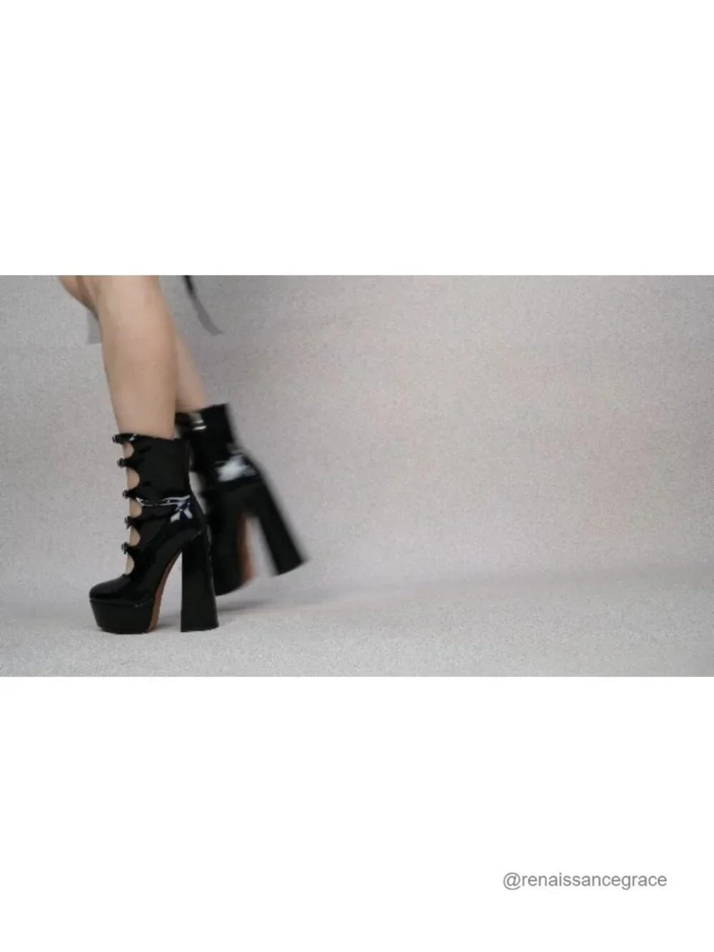 Platform High Heels Side Zipper Adjustable Buckles Block Heel Pumps